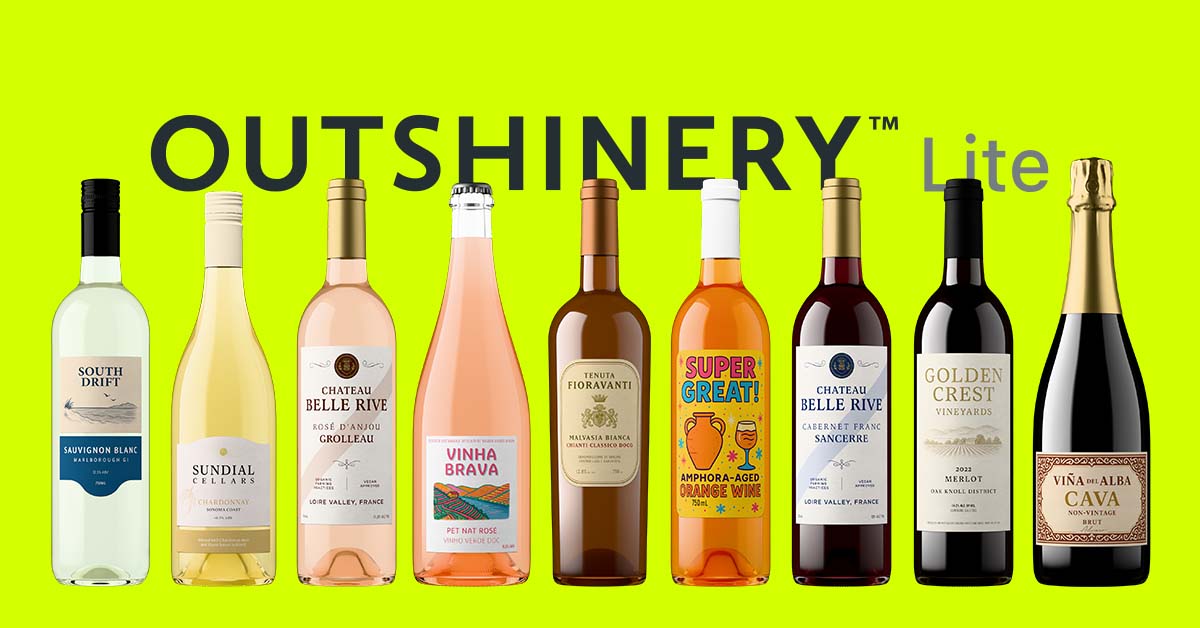 lineup of wine bottles perfectly captured by using the Outshinery Lite service 100% online