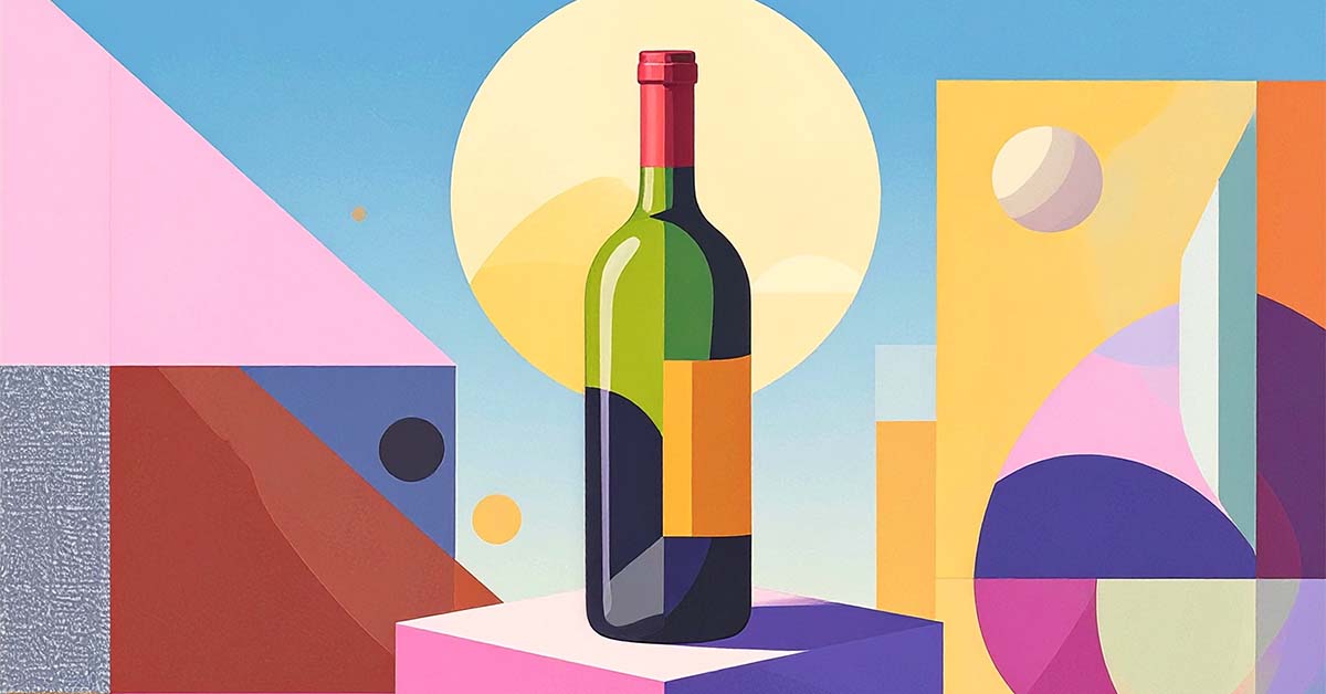 illustration of a wine bottle in an abstract modern style created by Generative AI