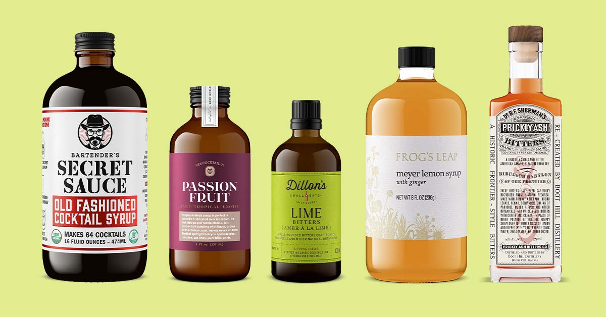 lineup of bitter and syrup bottles photographed by Outshinery