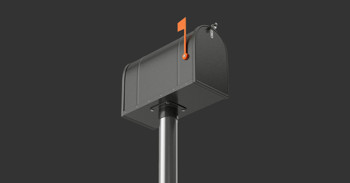 mailbox seen from below on a grey background