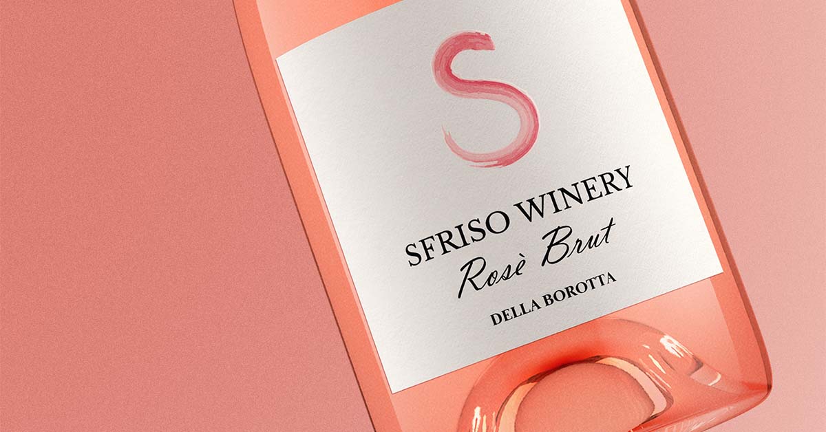 angled closeup of a sparkling rosé bottle from Italy by Outshinery