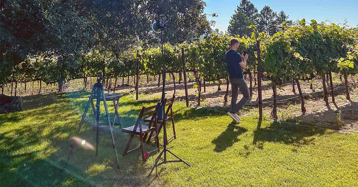 photographer taking in a vineyard before a photoshoot