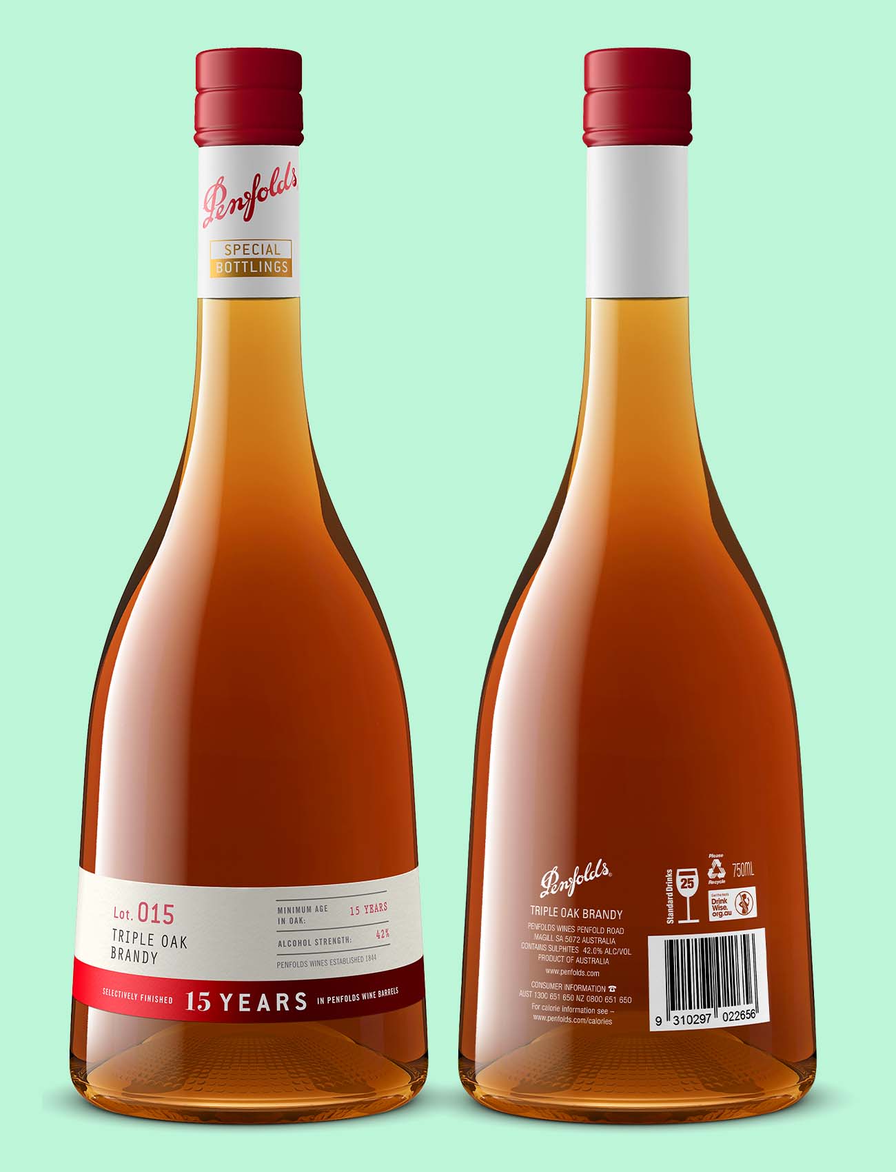 high-end 15 years old Australian brandy, front and back