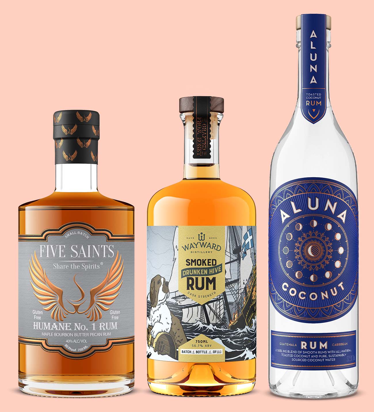 bottle of rums come in varied shapes and sizes