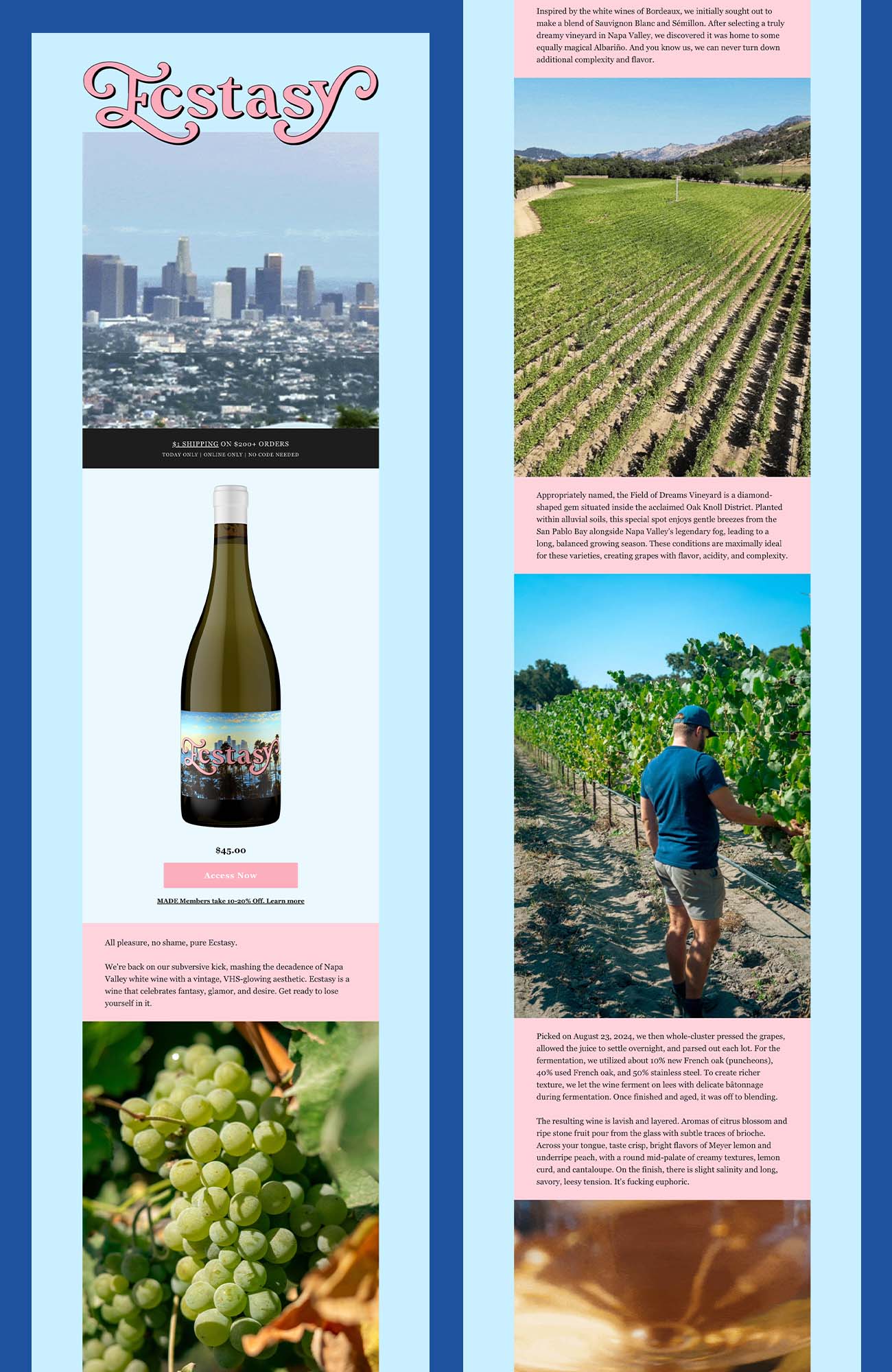 compelling sales email for a Calistoga white wine combining photography with photorealistic product rendering by Outshinery