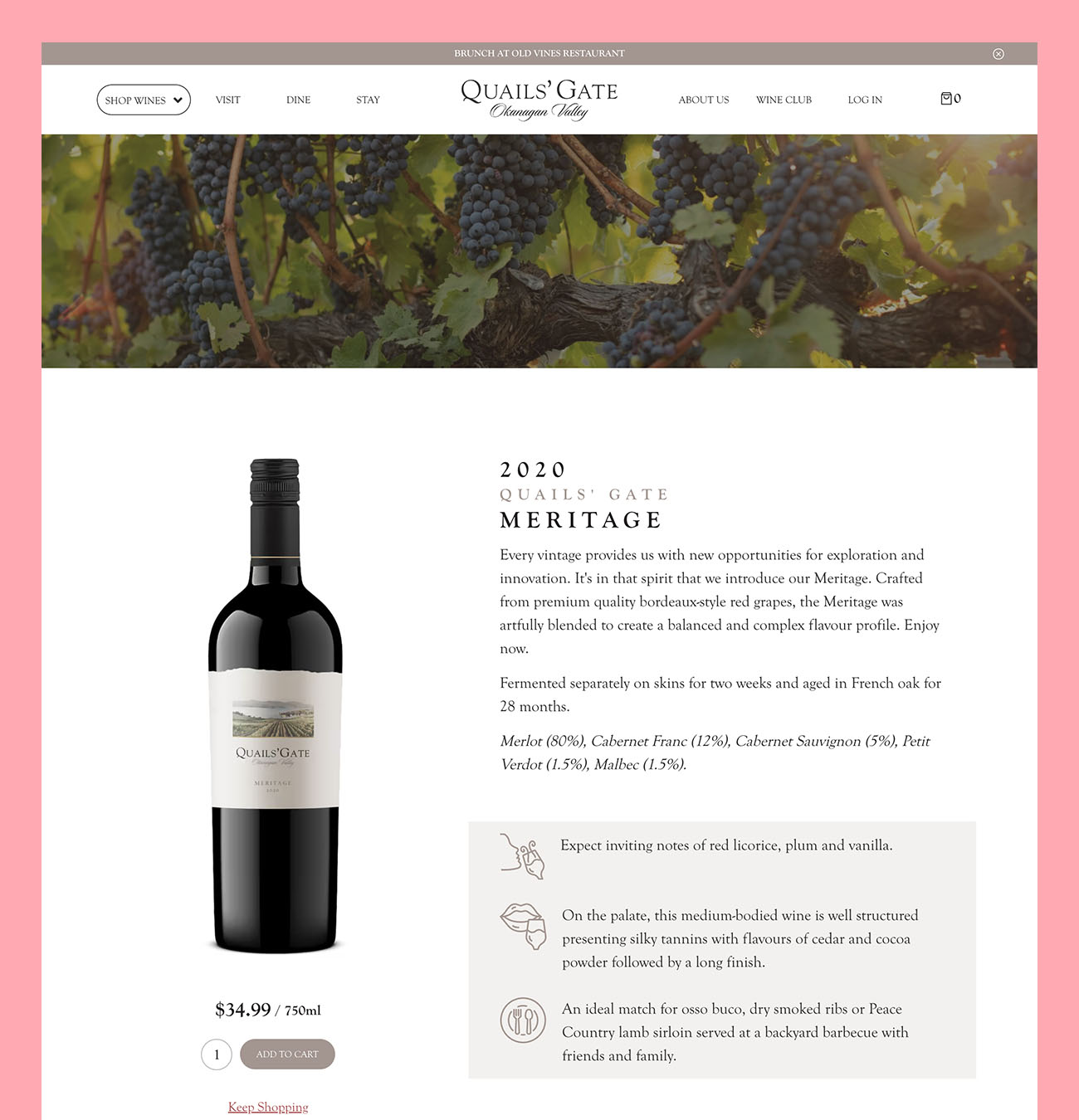 Meritage product page making good use of a bottle shot by Outshinery
