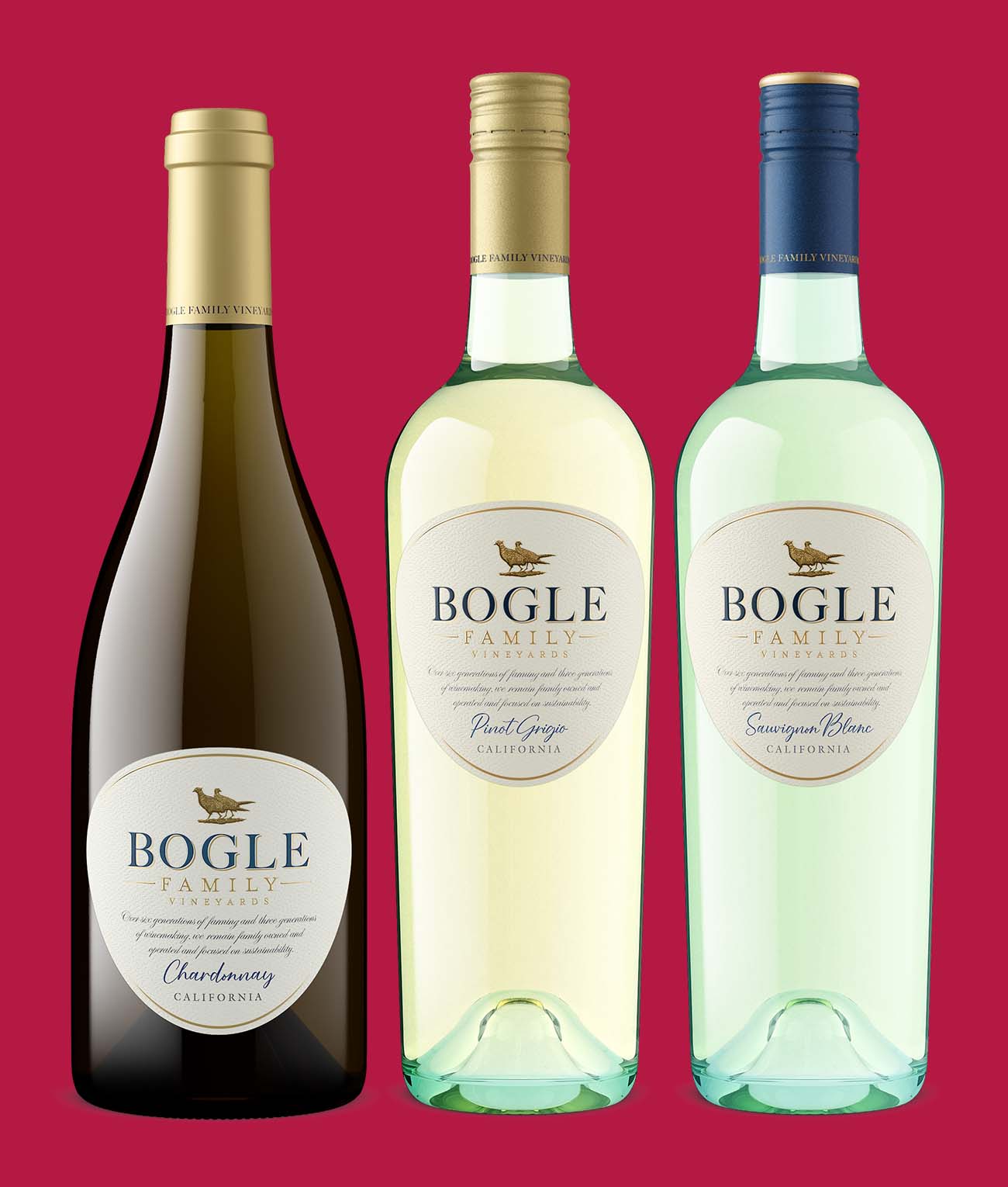 Bogle Vineyards wine bottles rendered by Outshinery , photorealistic product images for wineries