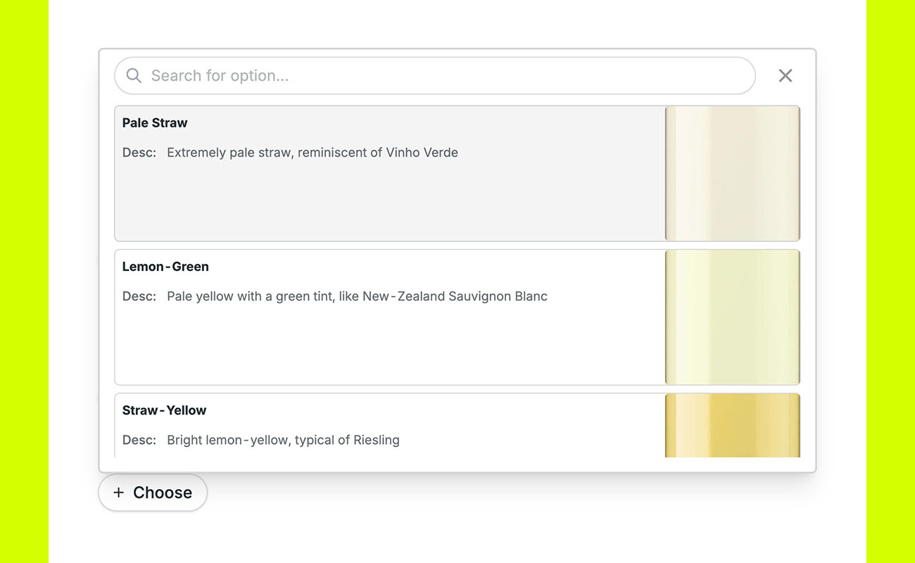 Step 2 for Outshinery Lite, wineries simply can select their exact wine color for a realistic render