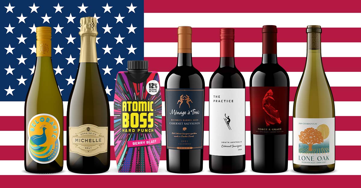 Top U.S. wineries use Outshinery visuals — digital bottle photography on American flag background