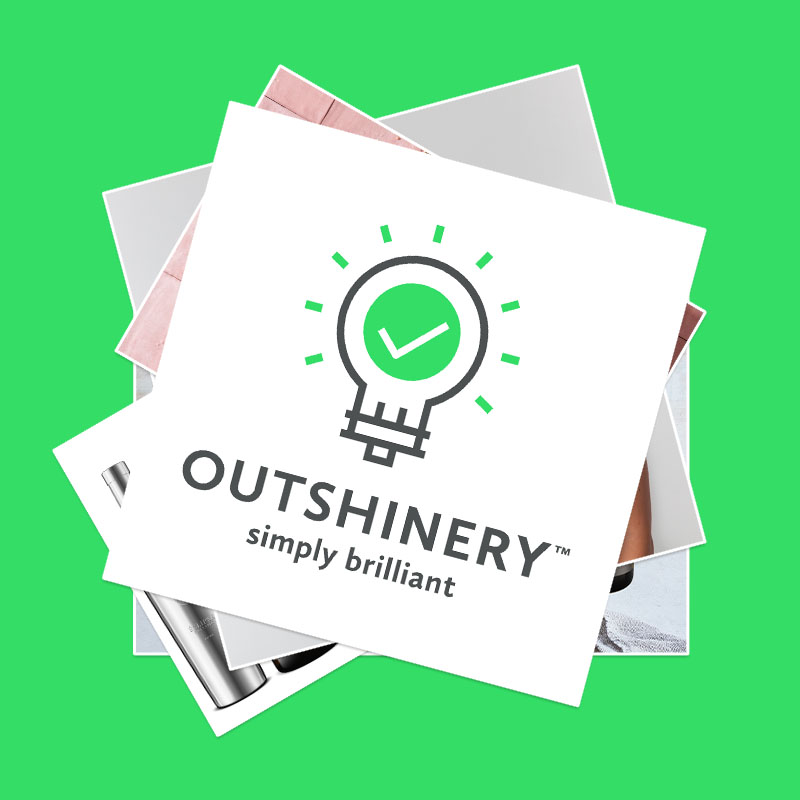 Outshinery logo on a page on a green background