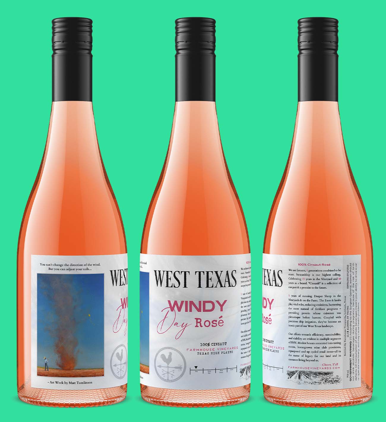 Three views of West Texas Windy Day Rosé rendered from a verified 3D model, the kind of digital twin imagery that is straightforward to disclose under 2026 transparency rules.