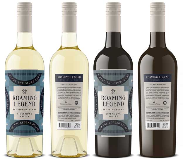 Roaming Legend by Murrieta's Well Sauvignon Blanc and Red Wine Blend, front and back bottle shots on white, by Outshinery