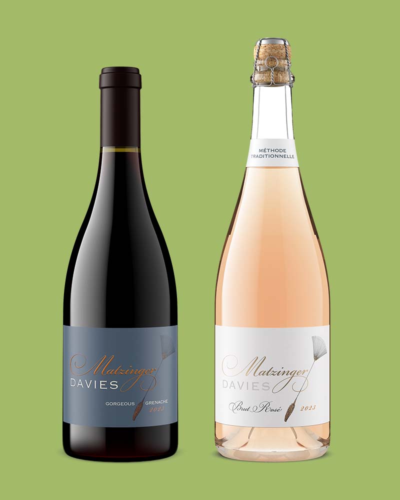 Matzinger Davies red wine and sparkling rosé bottle renders by Outshinery Studio