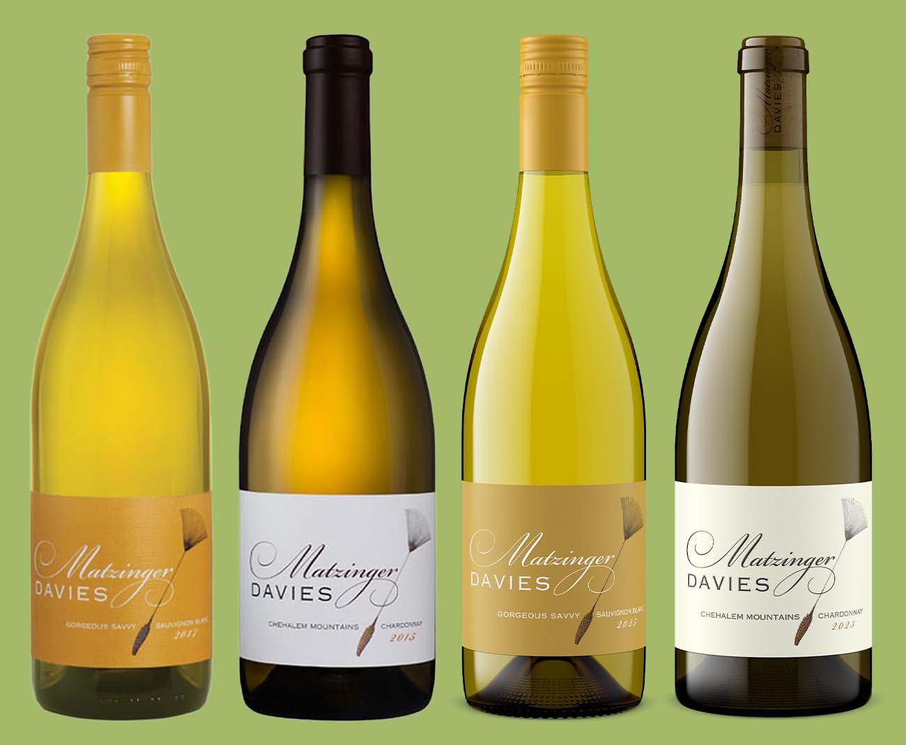 Matzinger Davies Sauvignon Blanc and Chardonnay bottle shots, 2020 photography beside current photorealistic 3D renders by Outshinery