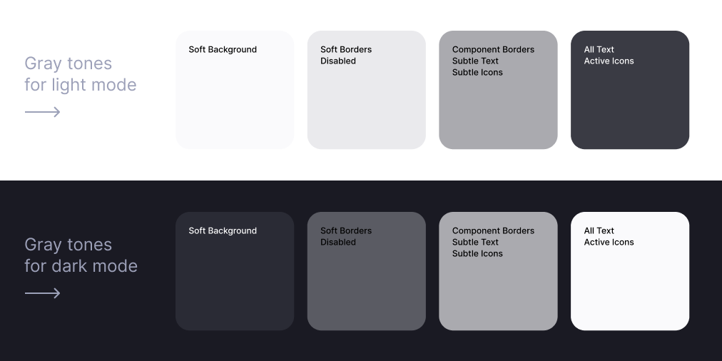 Example gray tones for both light and dark modes.