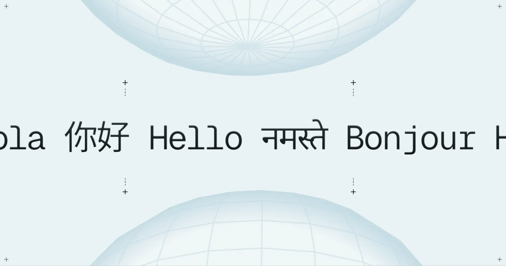 Hola, 你好, Hello, नमस्ते, Bonjour displayed together, representing localization support in WorkOS AuthKit.
