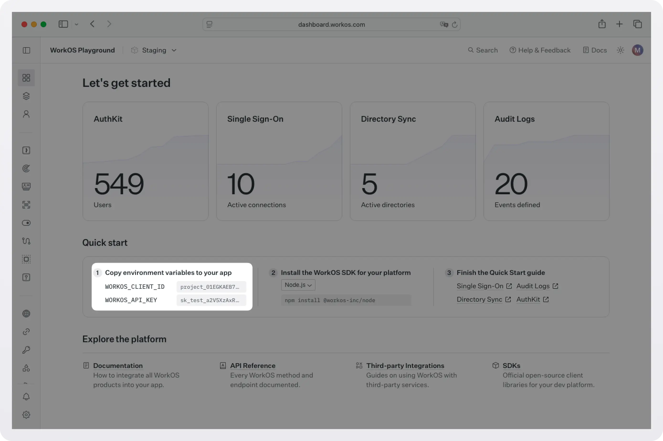 Screenshot of the WorkOS dashboard landing page