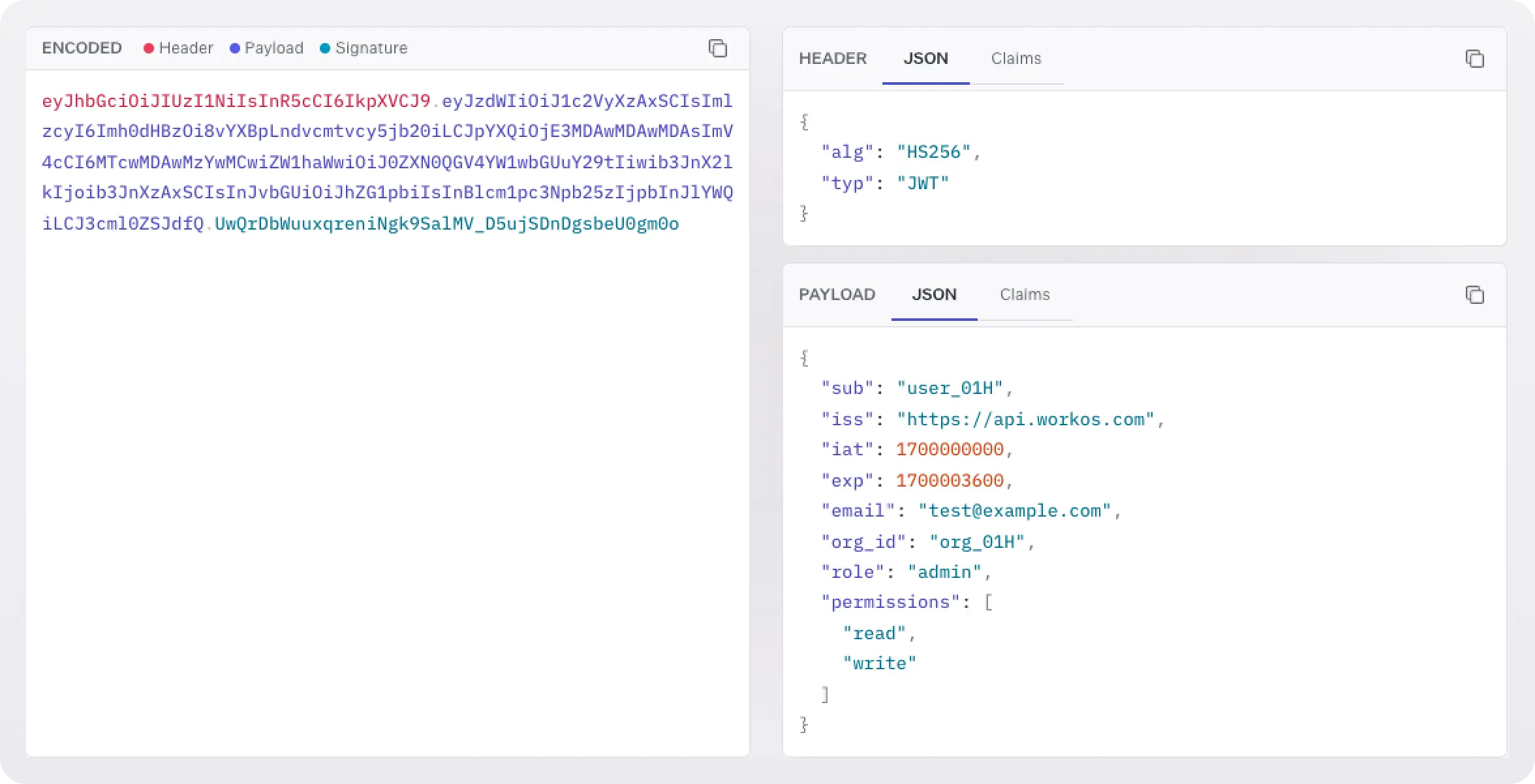 Screenshot of WorkOS JWT Debugger