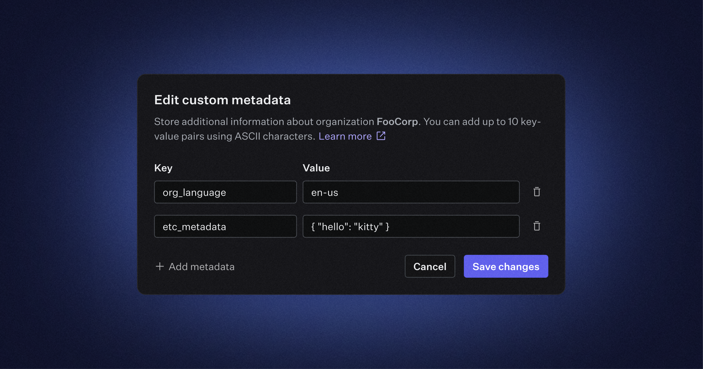 Edit Metadata in the Dashboard