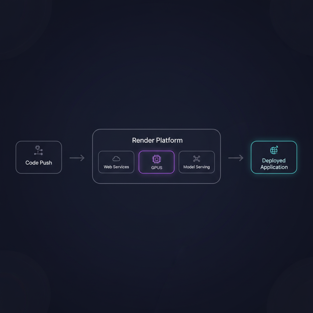 IMAGE: A simplified diagram showing the developer workflow on Render: code push on the left, an arrow flowing through a 