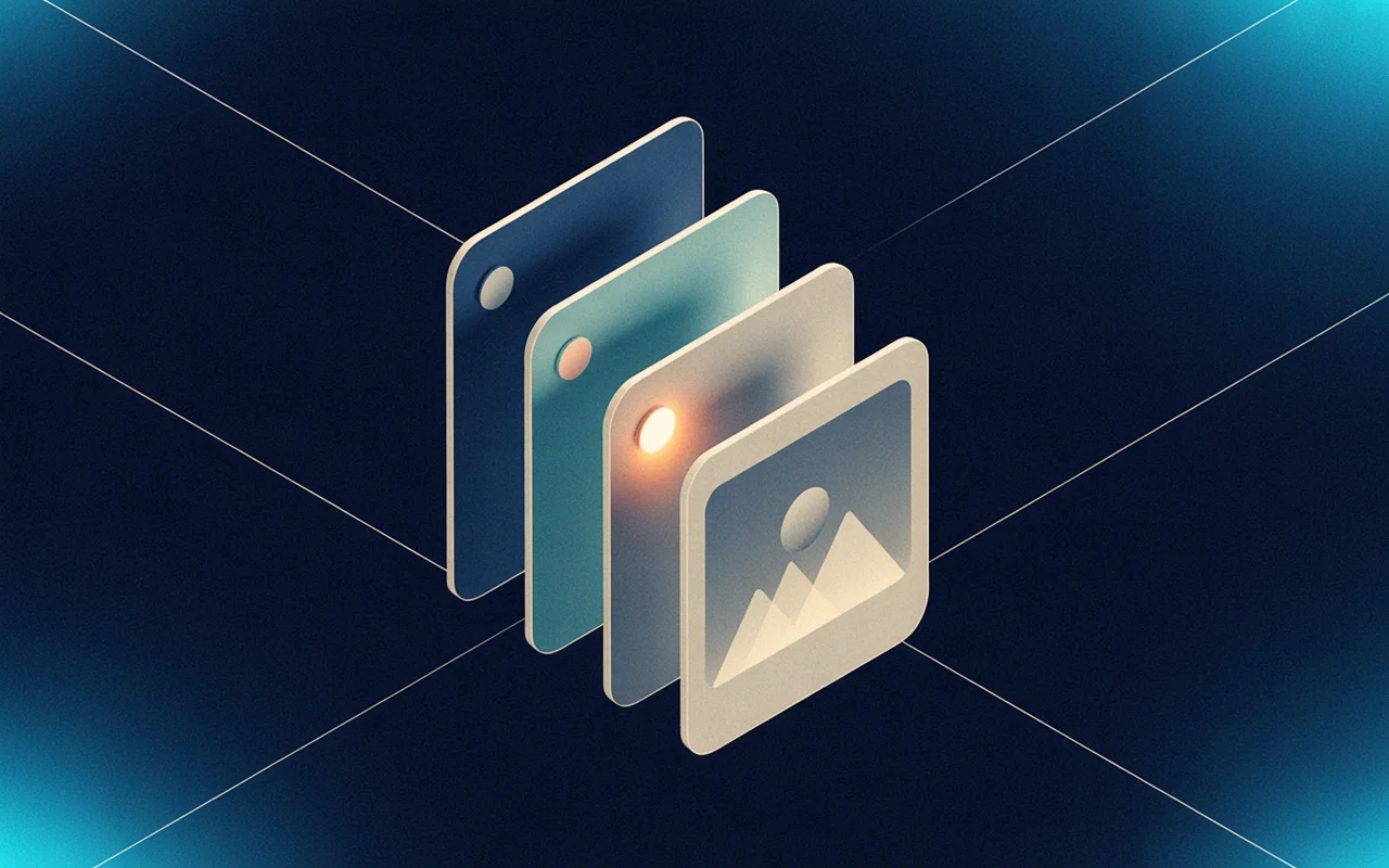 Layered image tiles representing per-post visual coherence built from a shared design system