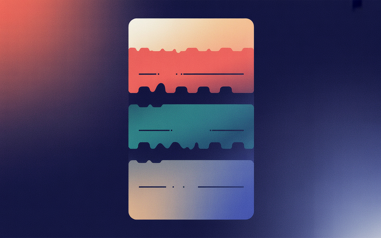 IMAGE: A vertical changelog card on a dark background, showing three stacked sections color-coded from top to bottom — a red-amber band at the top, a teal band in the middle, a muted blue band at the bottom — each section holding a few abstract line-shapes standing in for entries. No text. Clean, minimal, editorial.
