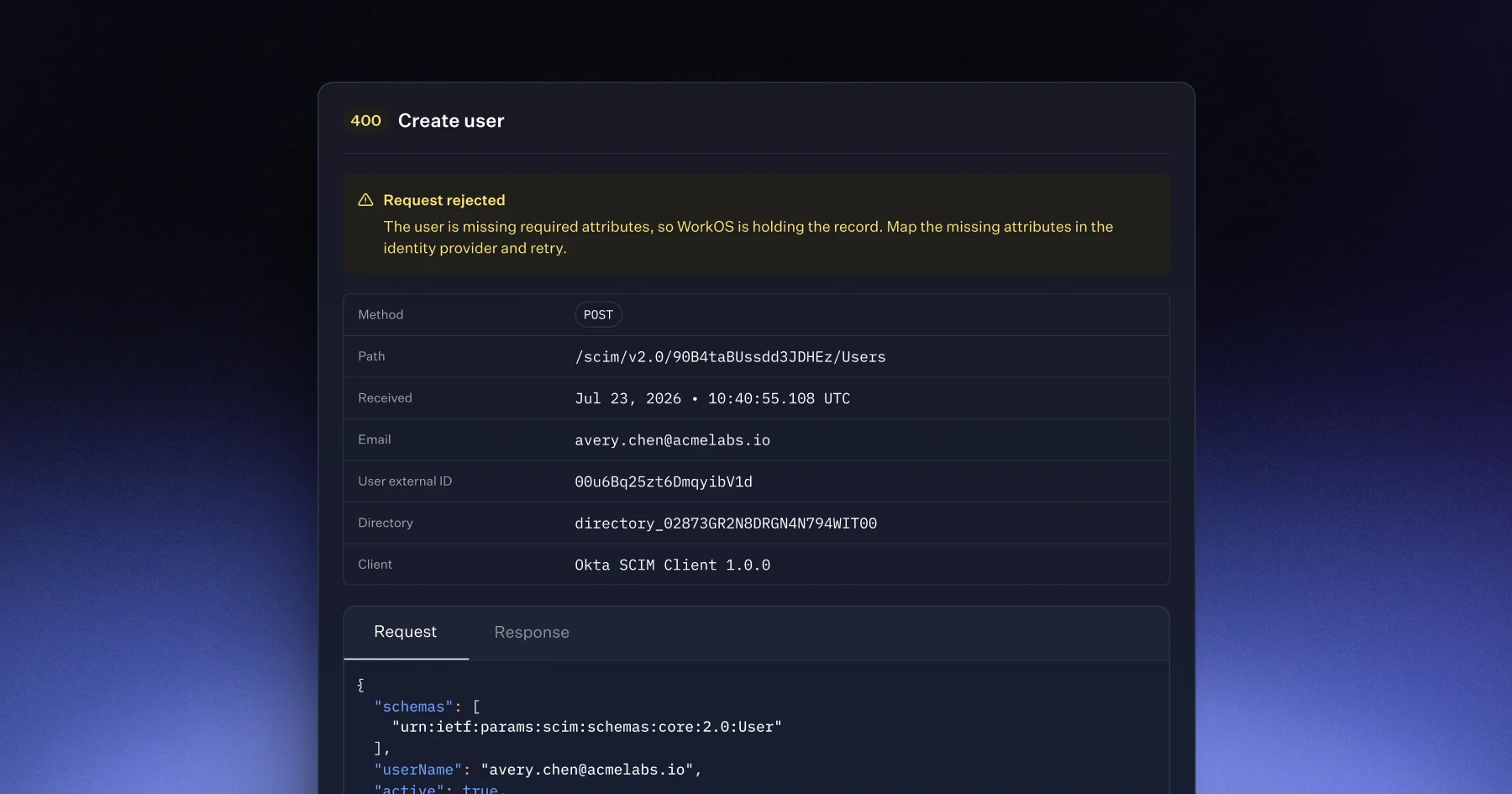 Dashboard SCIM Logs