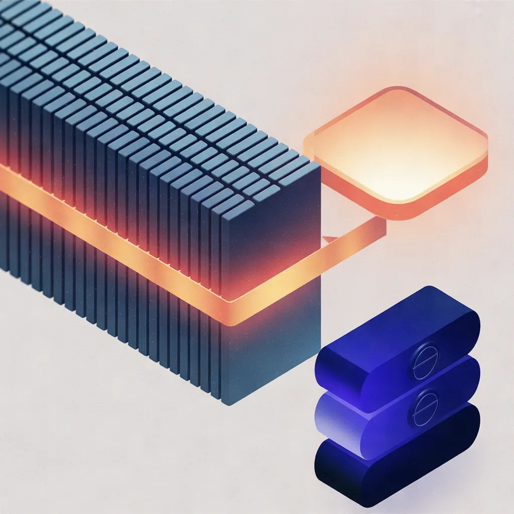 Illustration showing a large file with overlaid orange band connecting to two stacked blue data storage icons via an arrow