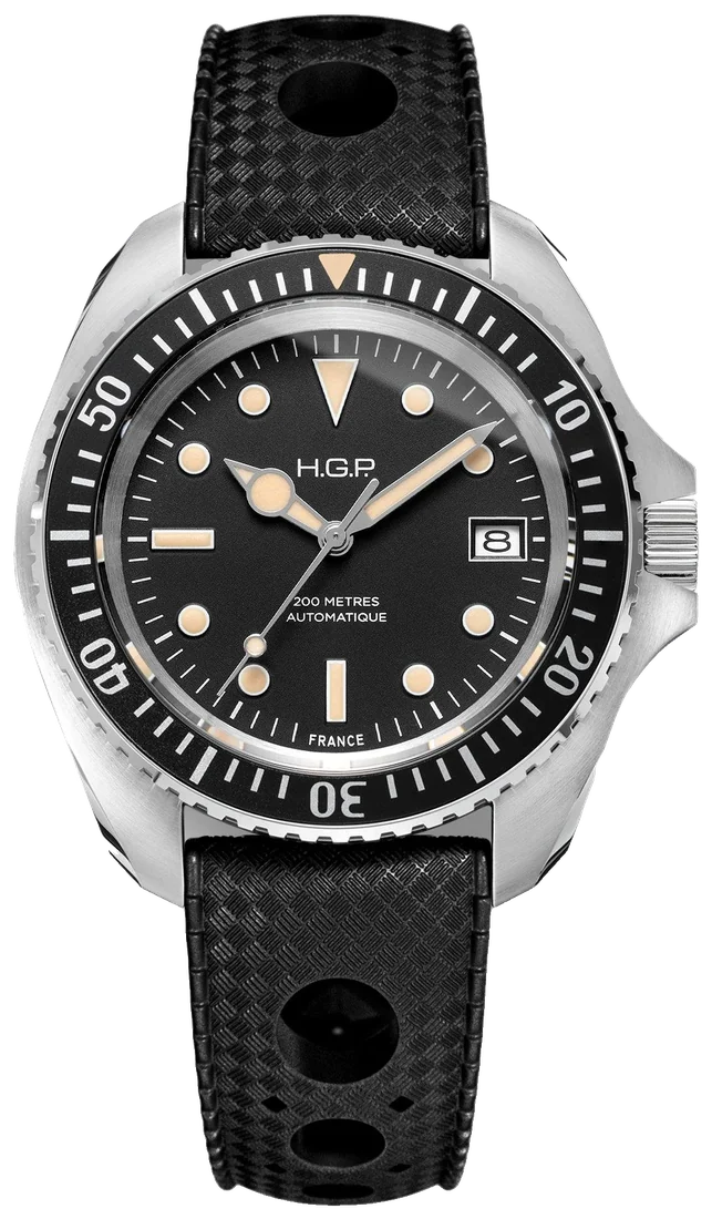 Diver 200 Automatic, lunette noire, bracelet caoutchouc Tropic
