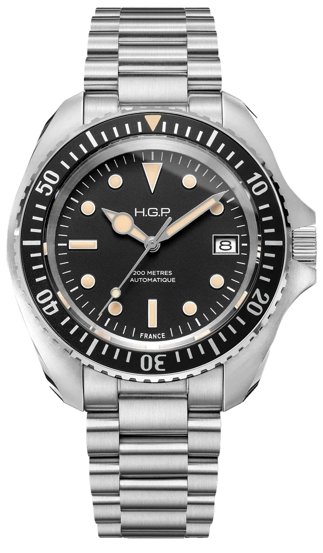 Diver 200 Automatic, lunette noire, bracelet acier 3 maillons