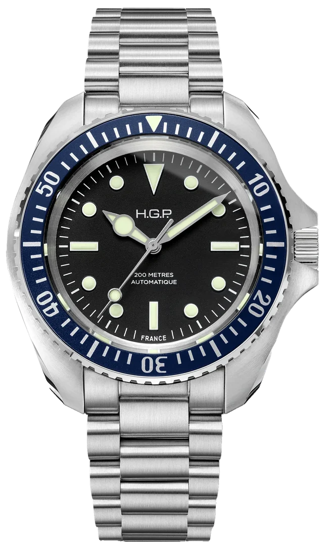 Diver 200 Automatic, lunette bleue, bracelet acier 3 maillons