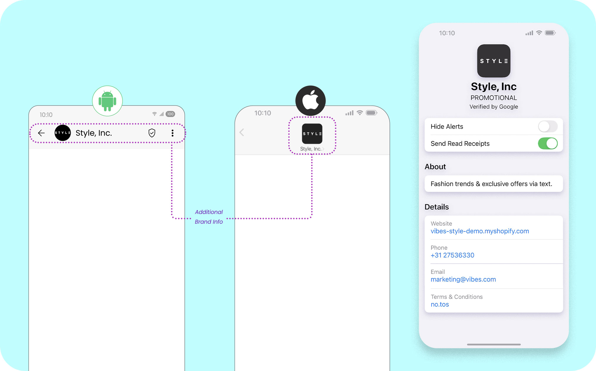 RCS message example on iPhone vs. Android - Verified RCS agent