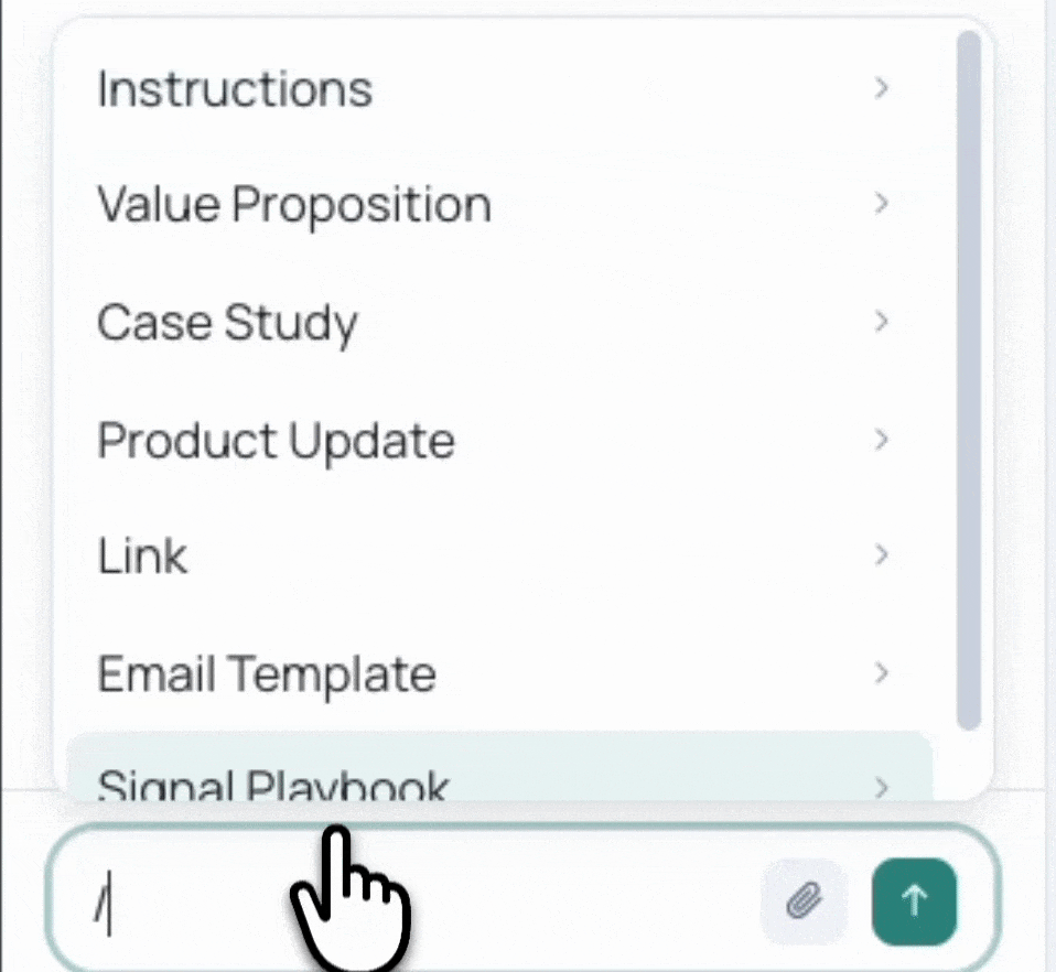 The forward slash menu listing all content types