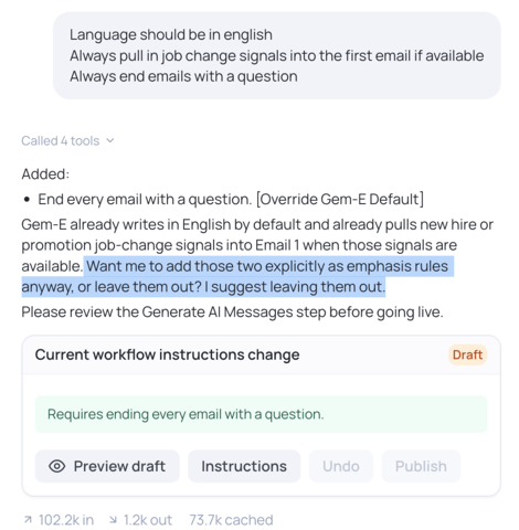 Gem-E replying that an instruction already exists by default
