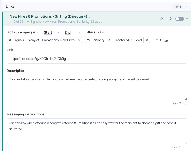 The new link shown in the content library