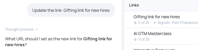 Using the chat to update an existing link