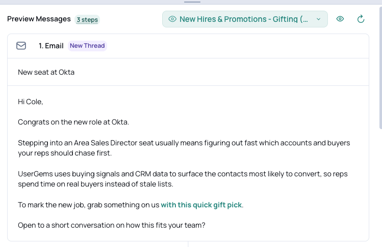 Previewing messaging with the new content auto-selected