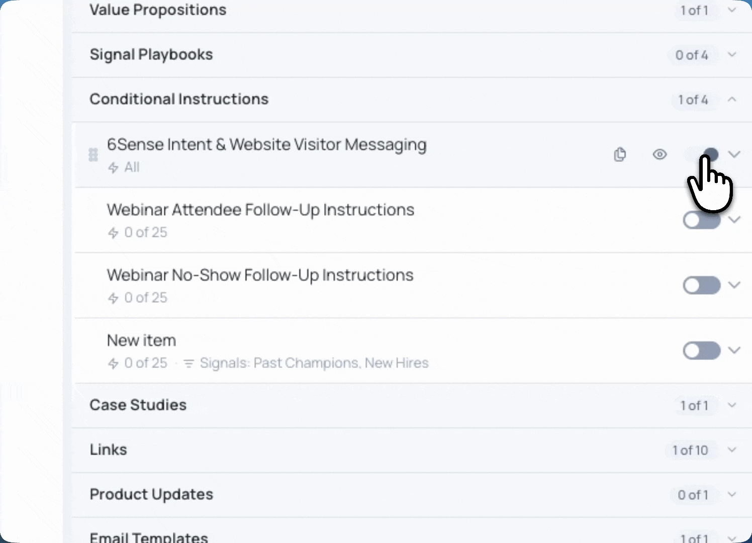 Toggling content on and off inside a campaign