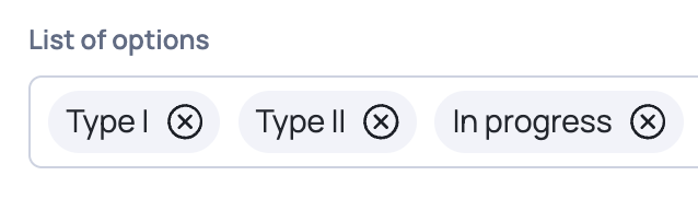 A List of options field with its allowed values defined