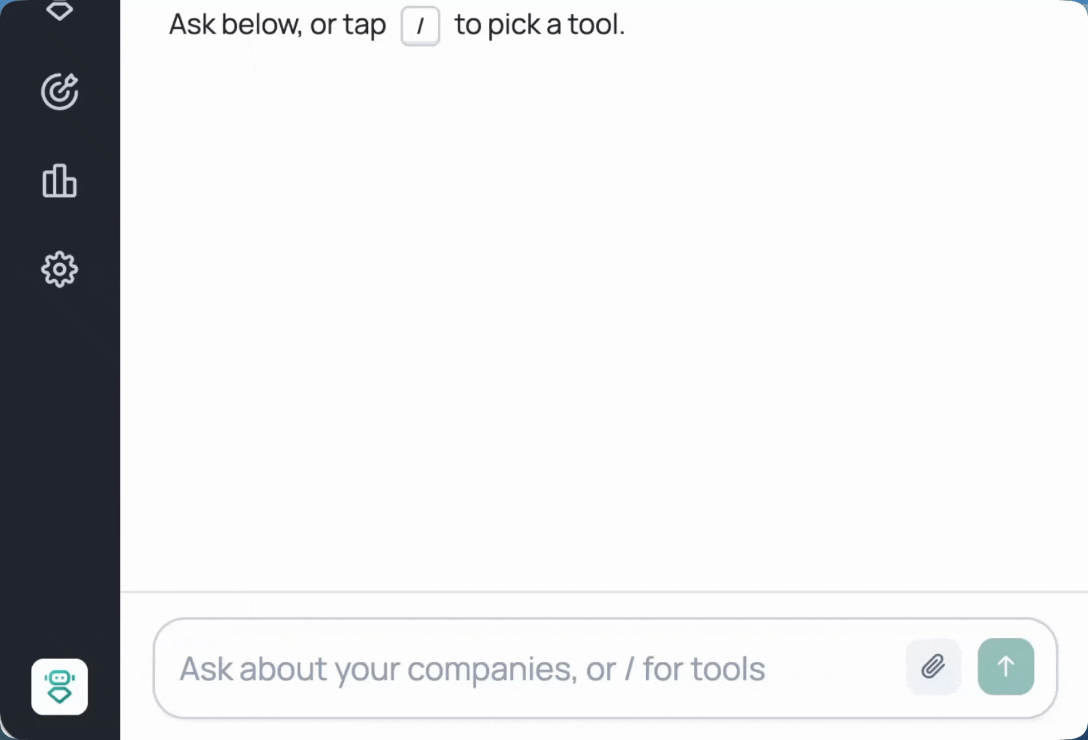Typing a slash in the Research Agent chat opens the tool picker