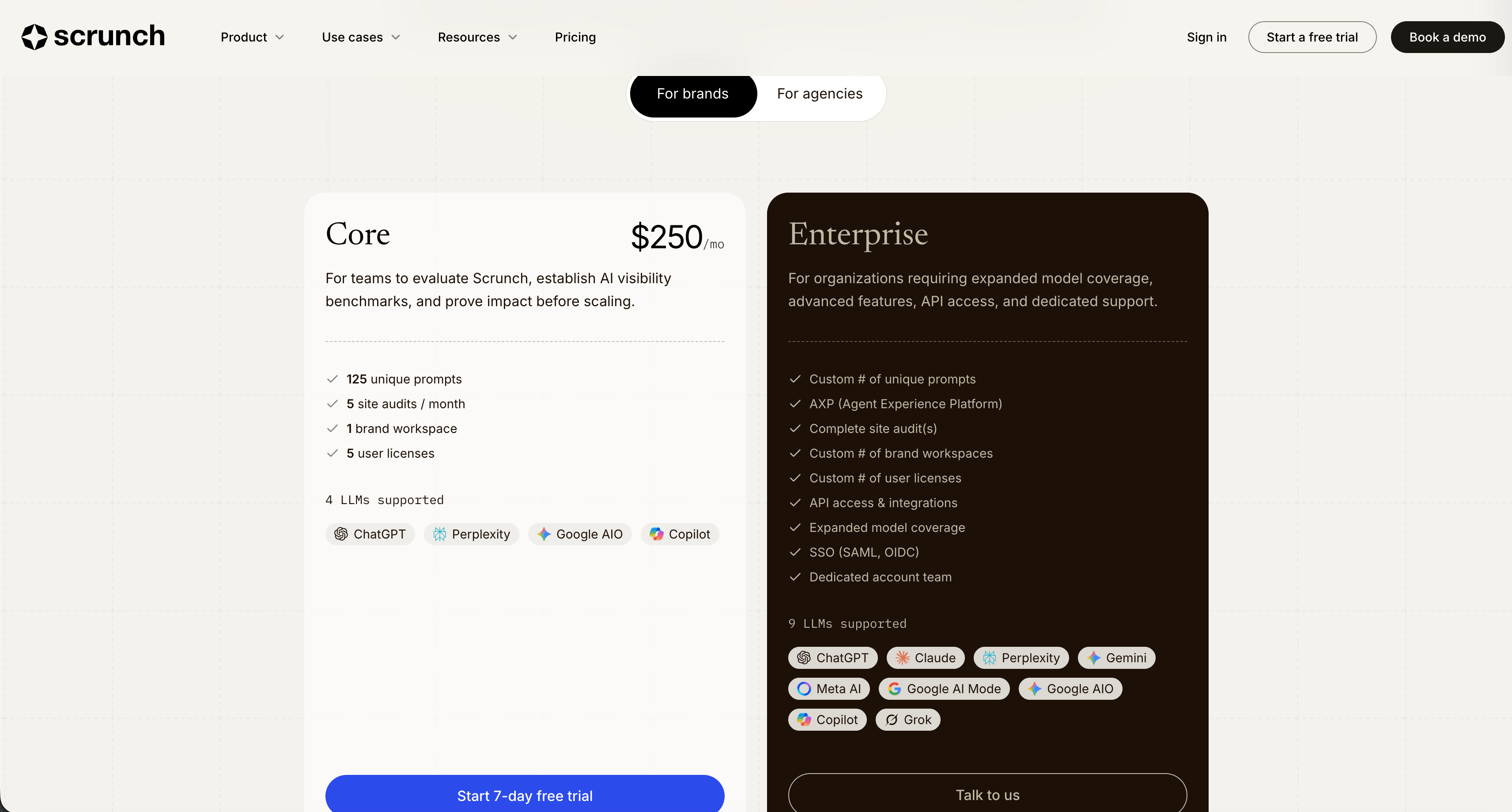 Scrunch AI pricing page