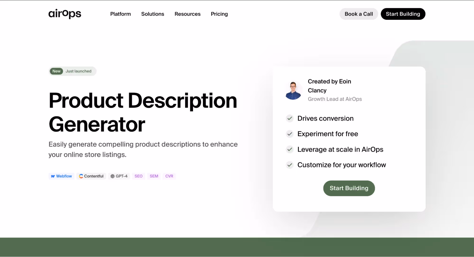 AirOps Product Description Generator Homepage