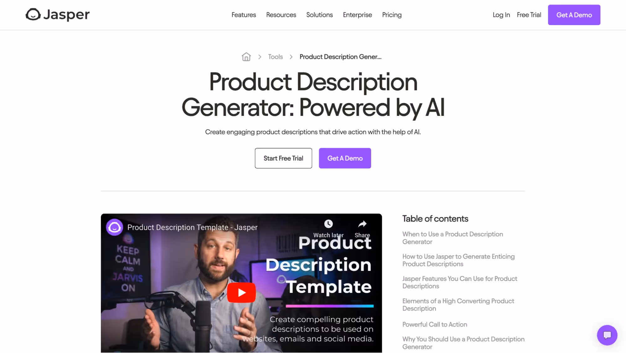 Jasper AI Product Description Generator Homepage