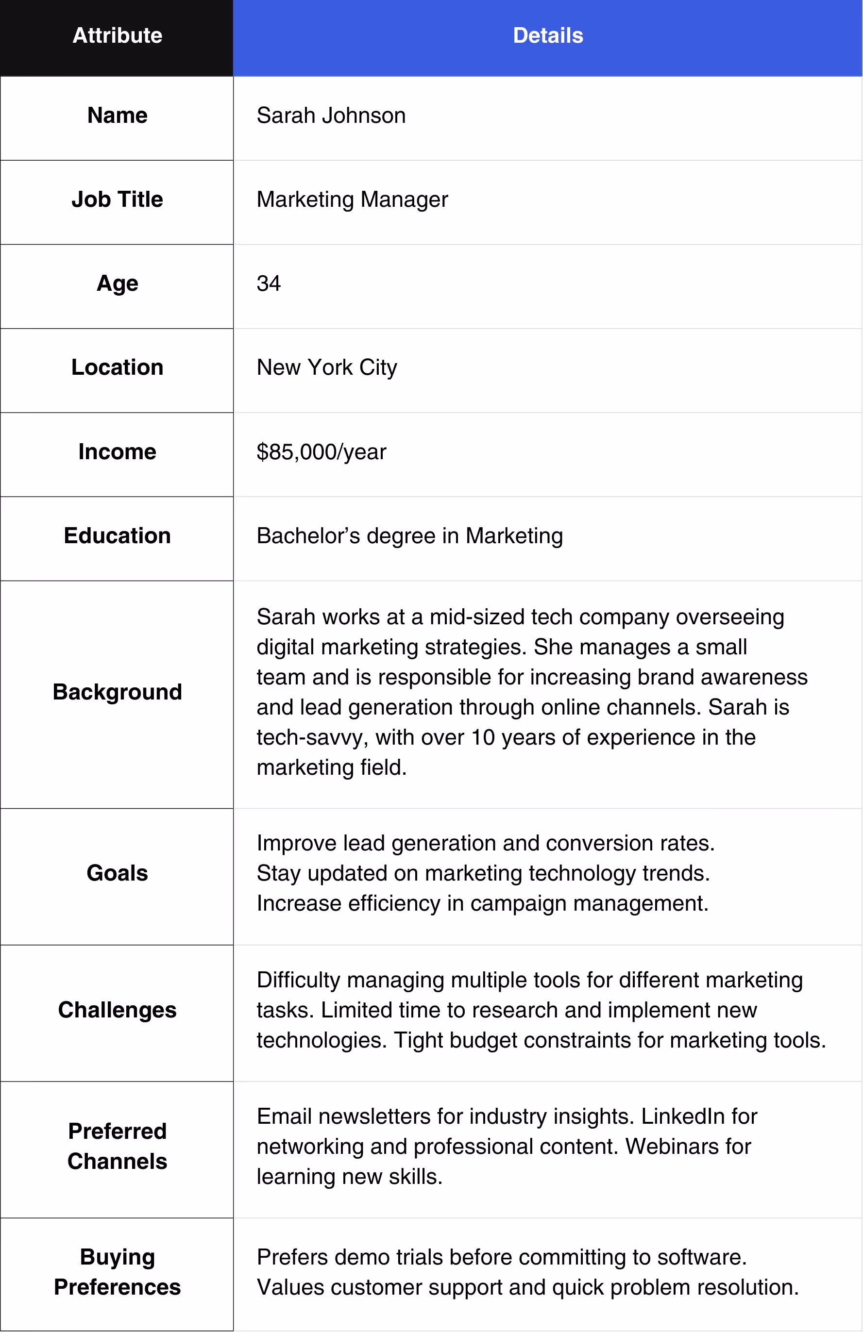 Example of Buyer Persona