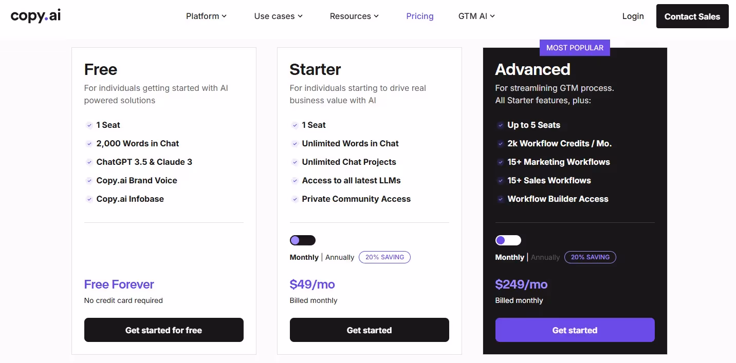 Copy.ai Pricing