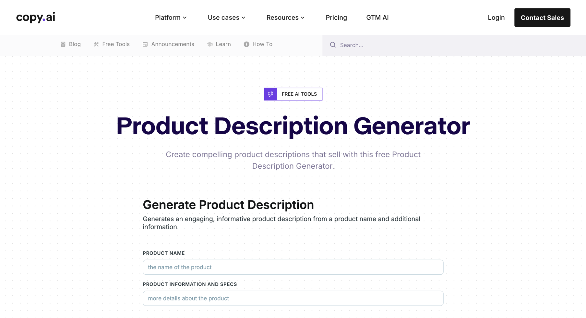 Copy.ai  Product Description Generator
