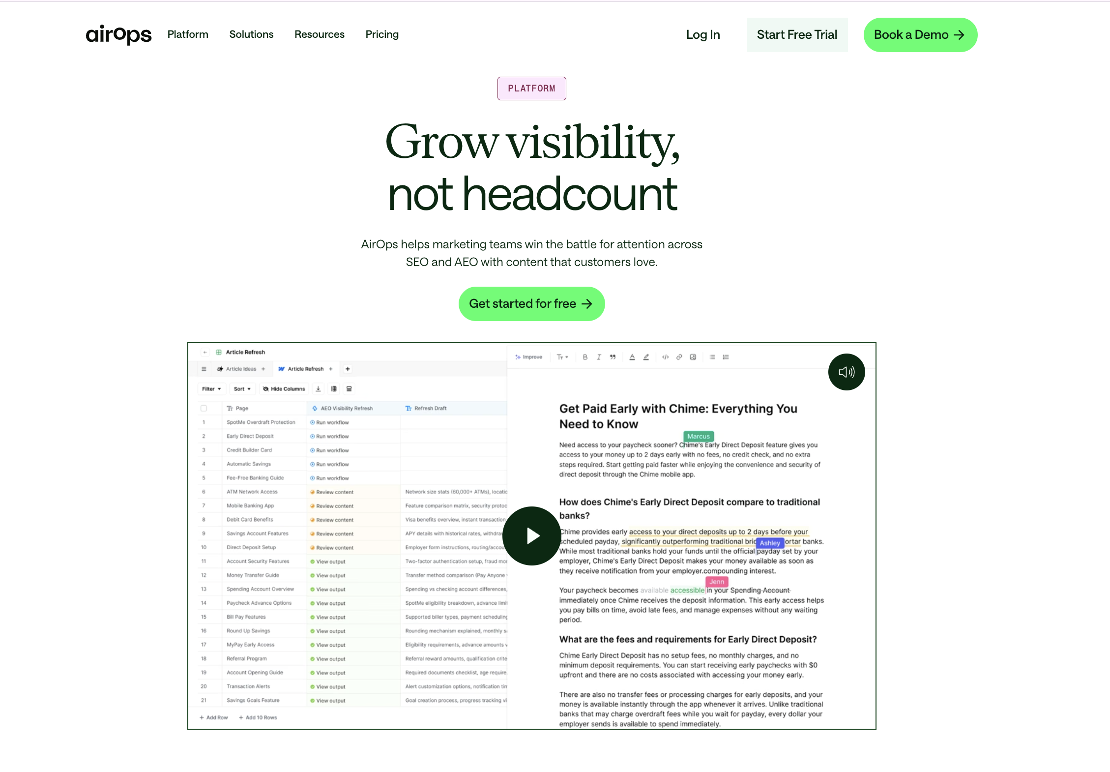 AirOps platform overview showing how content performance connects to action