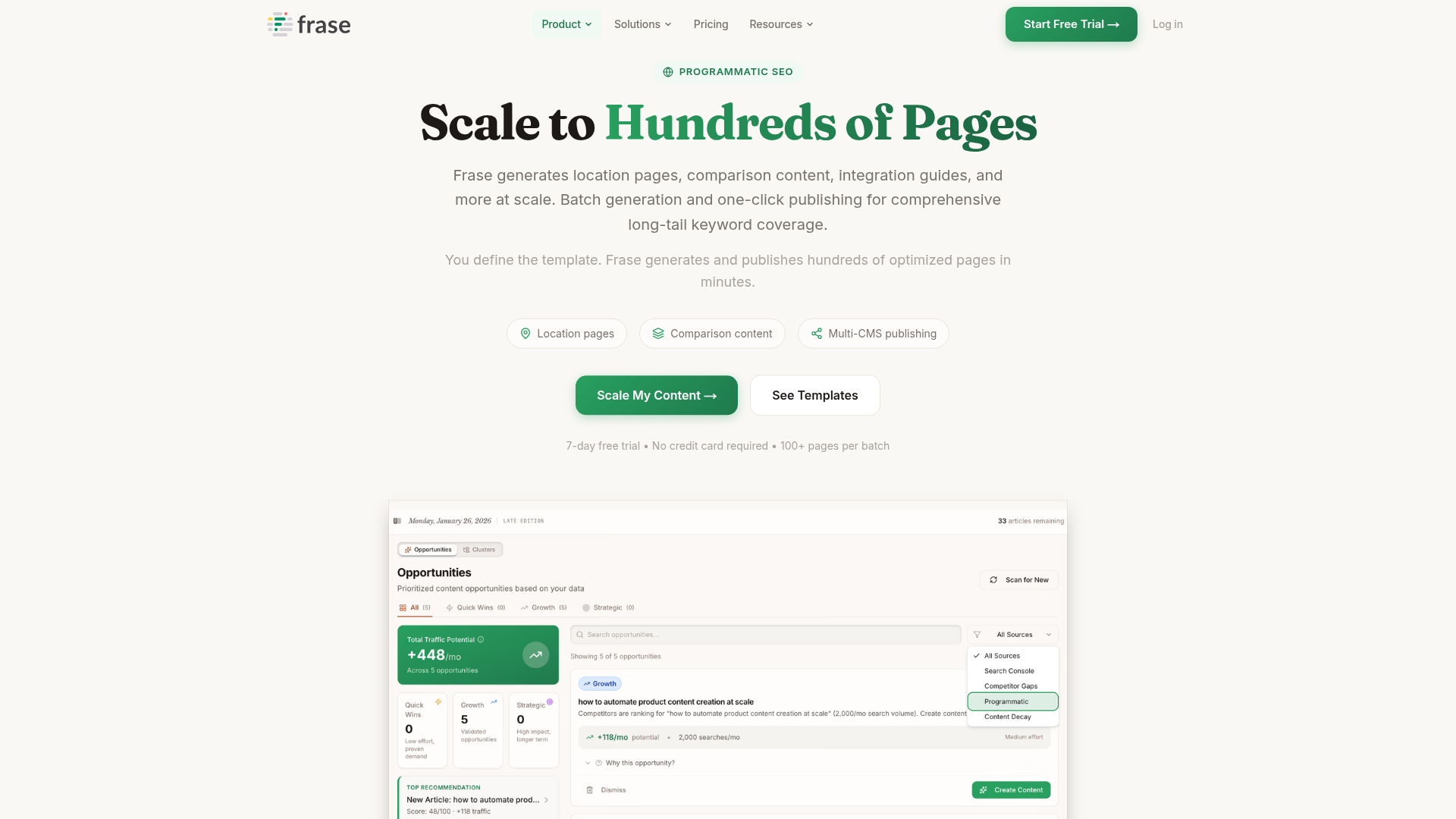 Frase Programmatic SEO feature for batch content creation