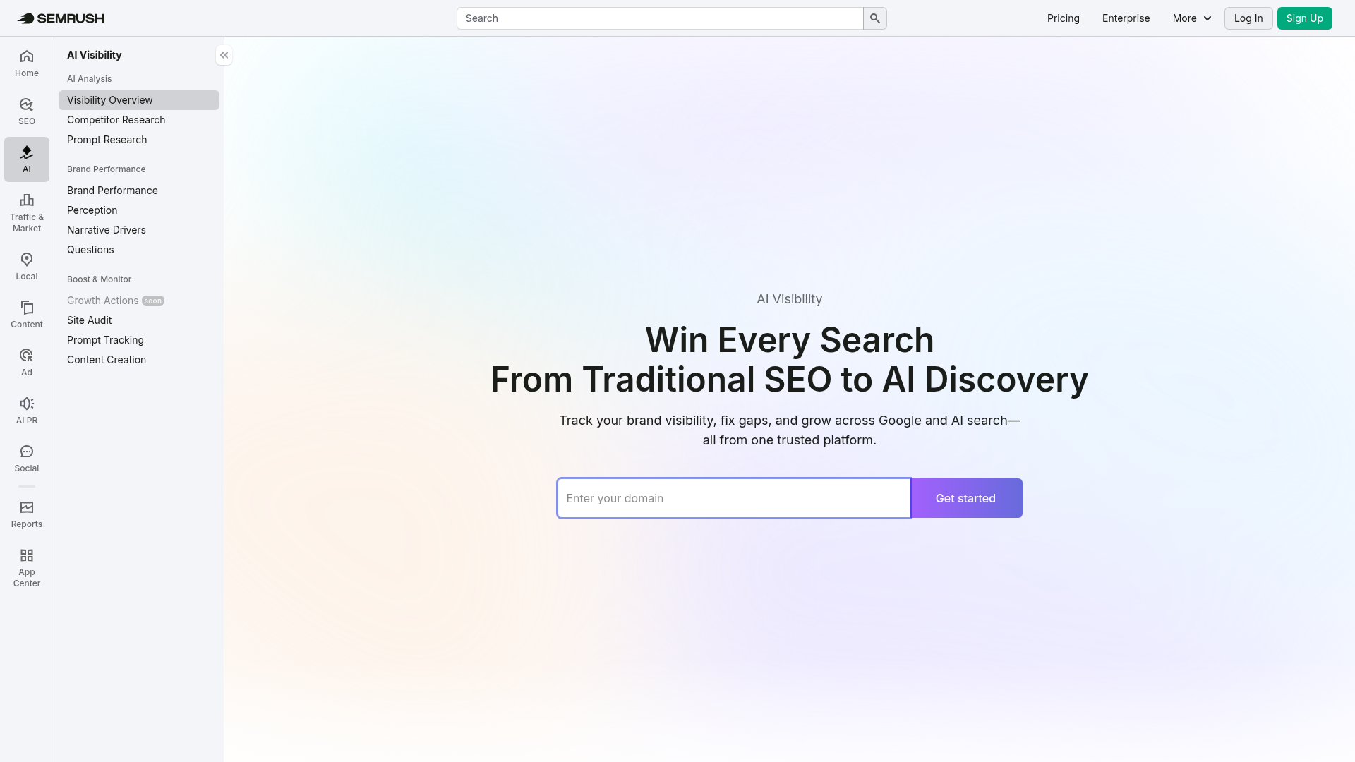 Semrush AI Visibility Toolkit dashboard showing AI search monitoring capabilities
