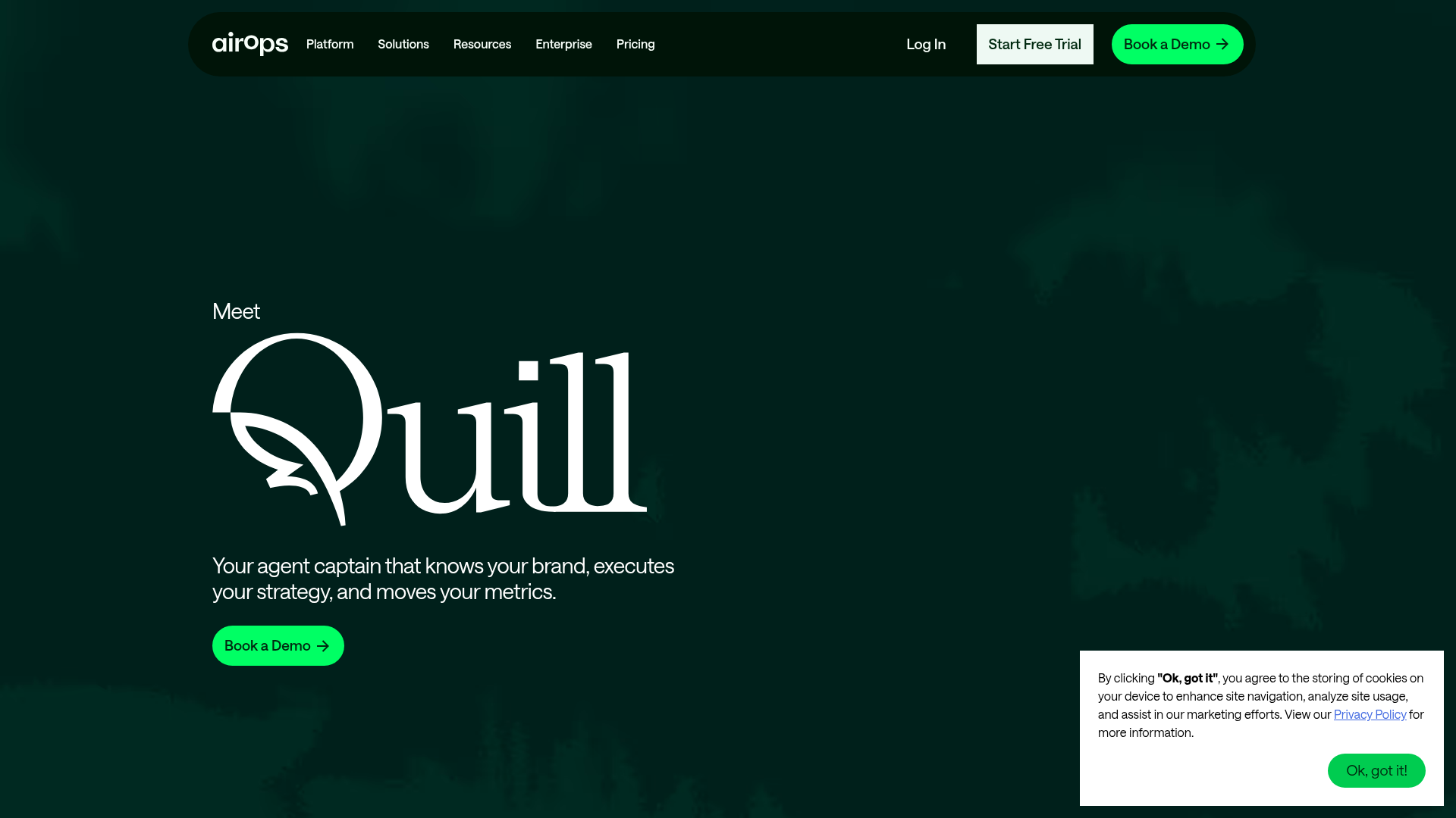 AirOps Quill AI agent interface showing autonomous content execution capabilities